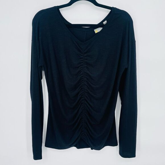 ZELLA Amara Reversible Ruched Long Sleeve Activewear Top - Black Large - Picture 1 of 9